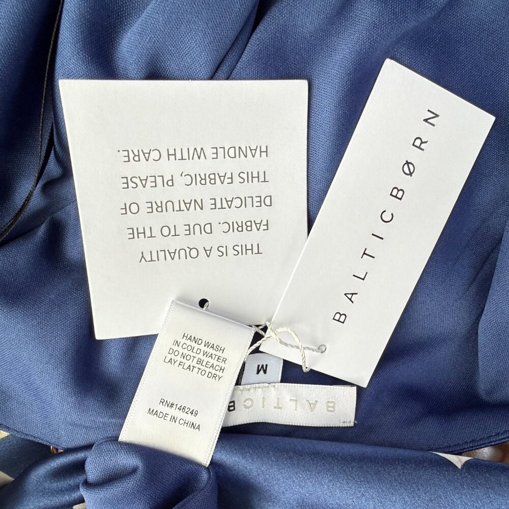 Baltic Born Satin Dress Katarina Slip Midi Blue Floral (M) NWT - Picture 7 of 9